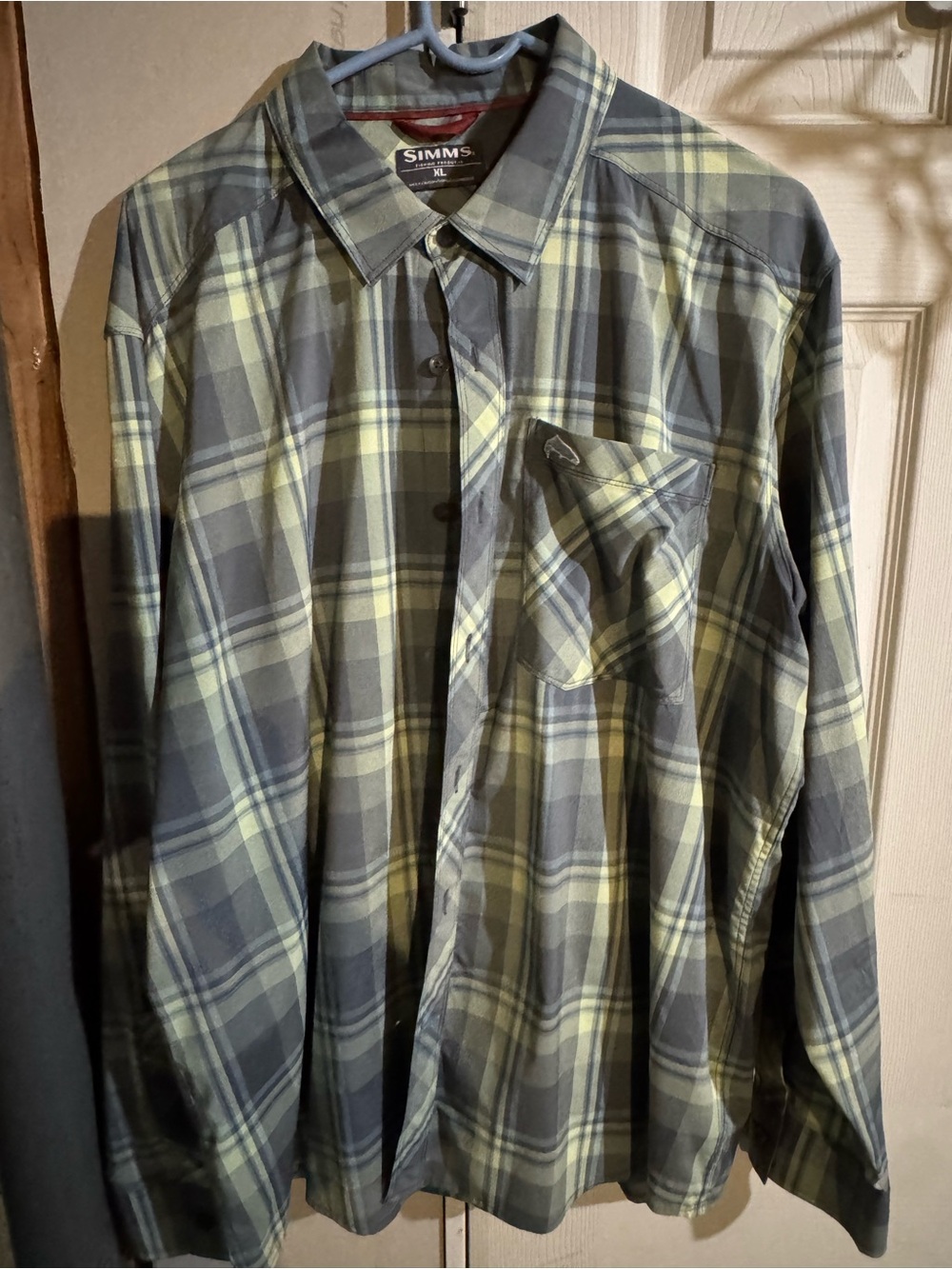 Simms Olive and Gray Plaid Long-Sleeve Button-Down Shirt